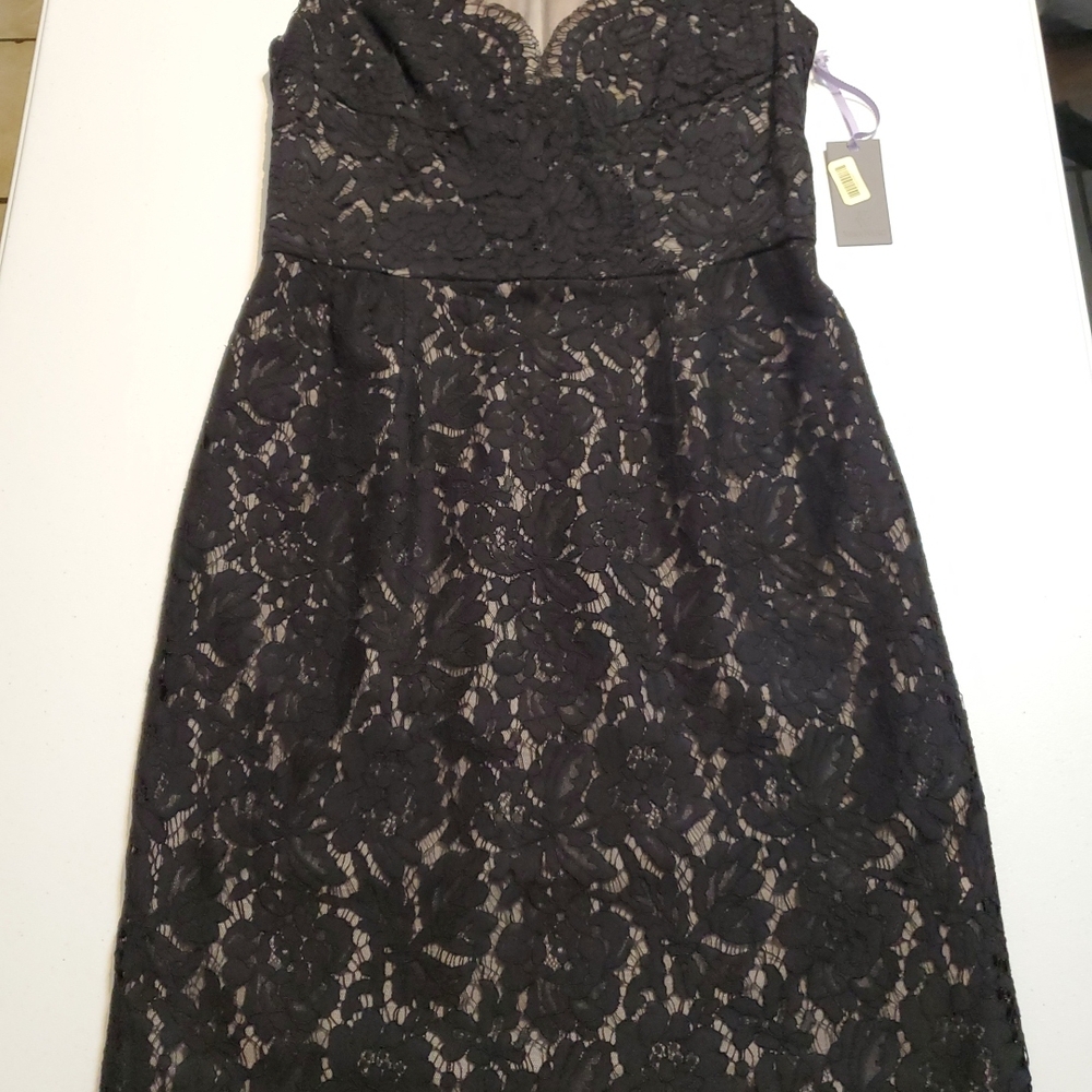 Vera Wang Black Floral Lace Strapless Dress Size 8 NWT